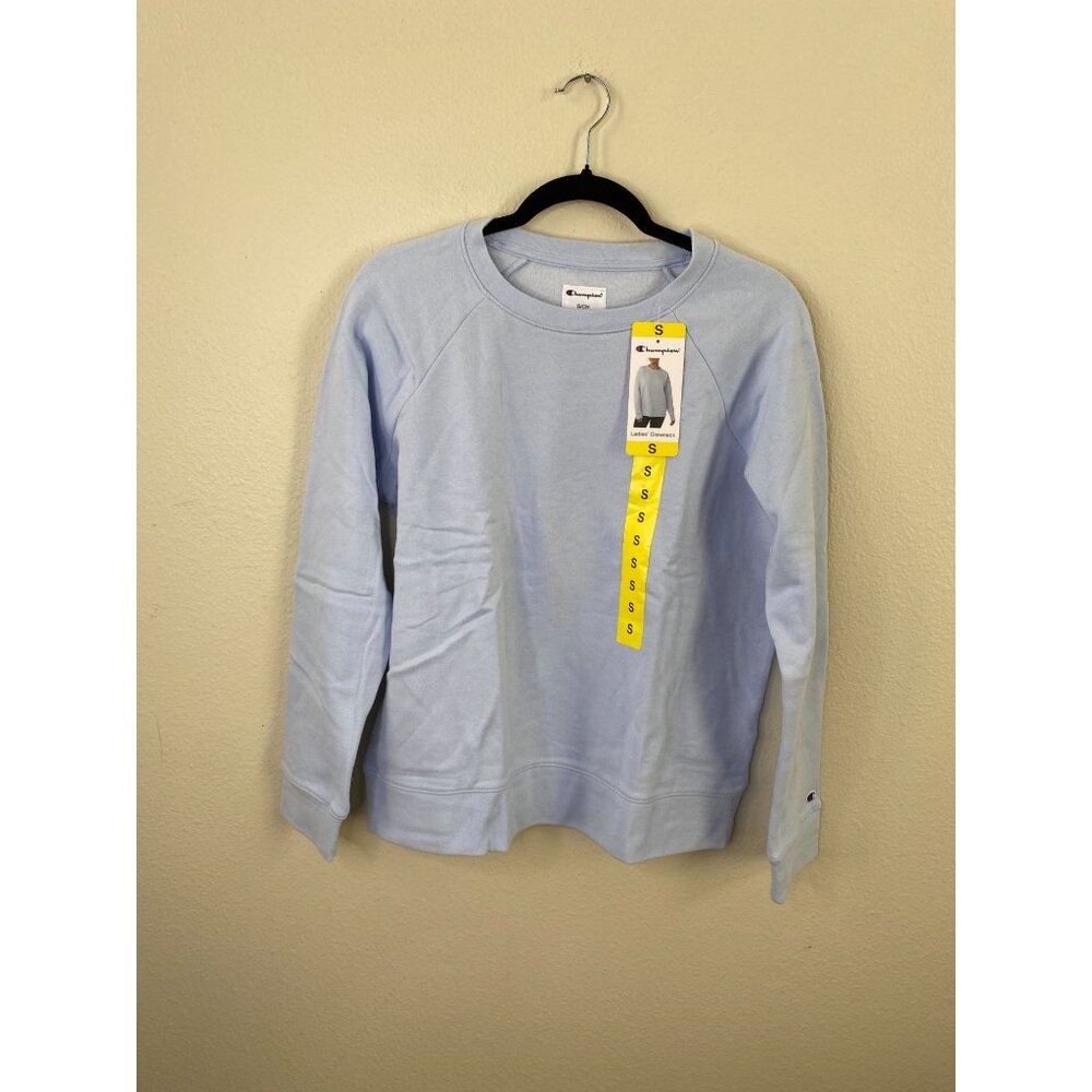 Champion Womens Collage Blue Crewneck Sweatshirt Small Raglan Long Sleeve NEW